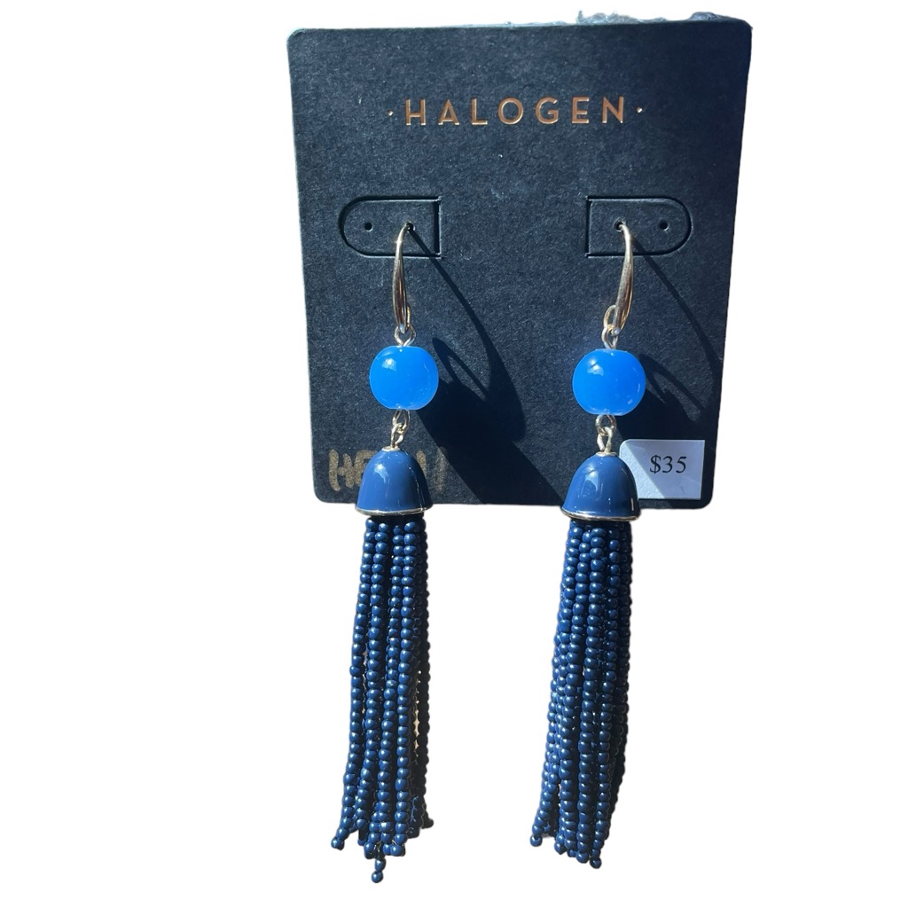 Halogen Drop Seed Bead Tassel Earrings